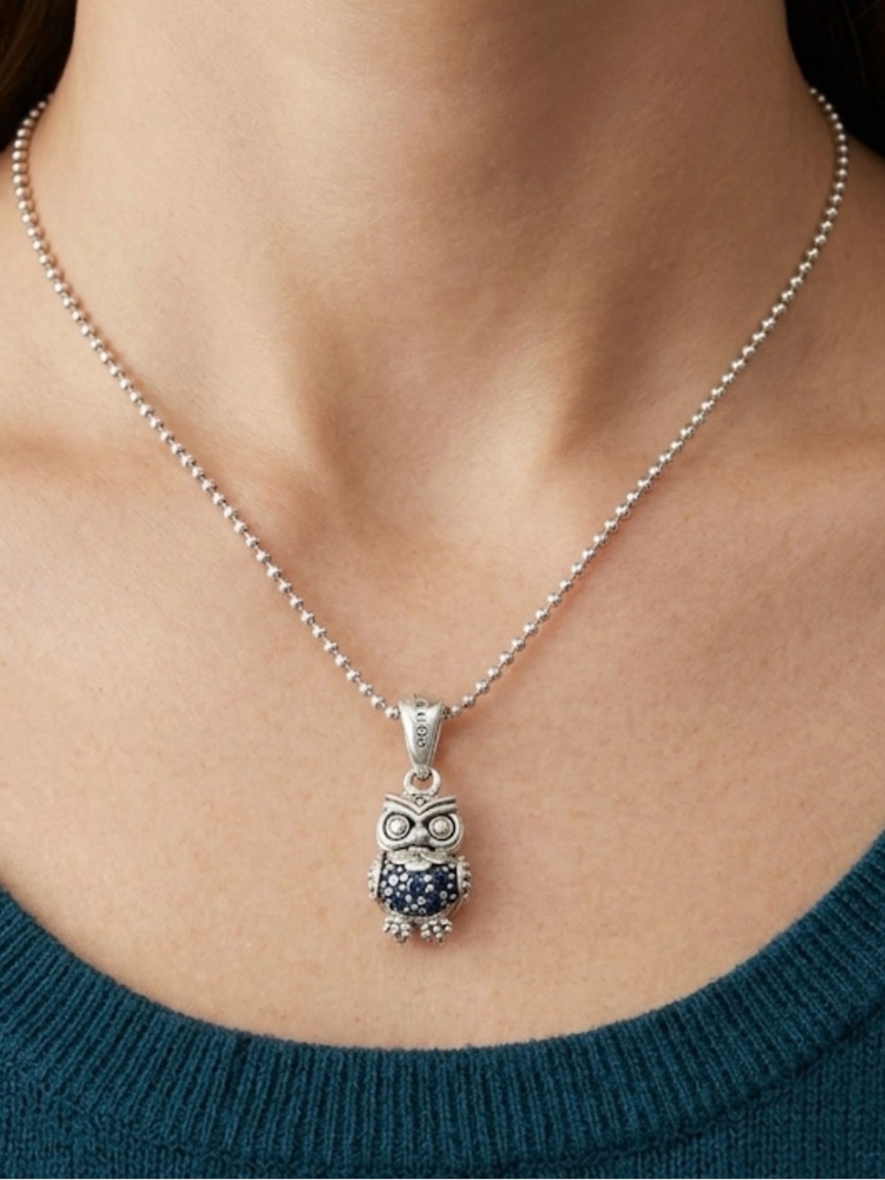 Lagos Sterling Silver Owl Blue Sapphire Pendant Necklace